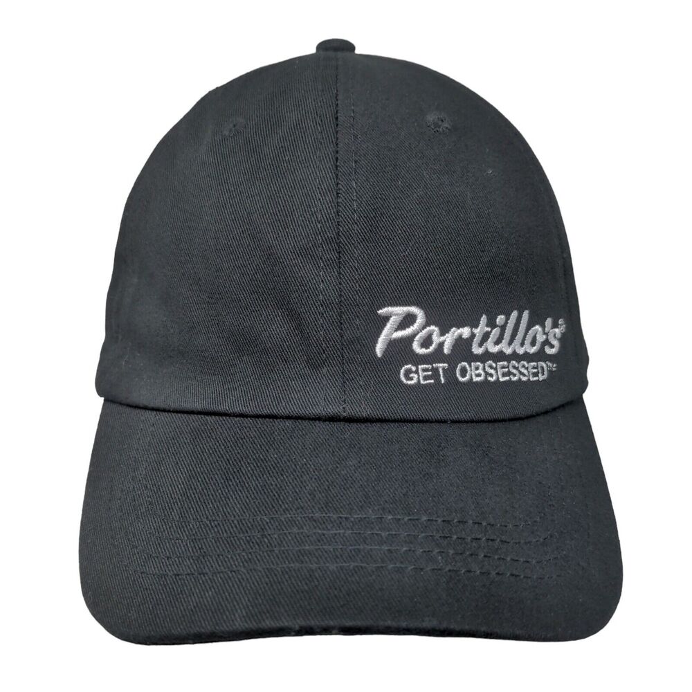 Portillo's Slideback Hat Black Adjustable Embroidered Uniform Employee Cap Hat
